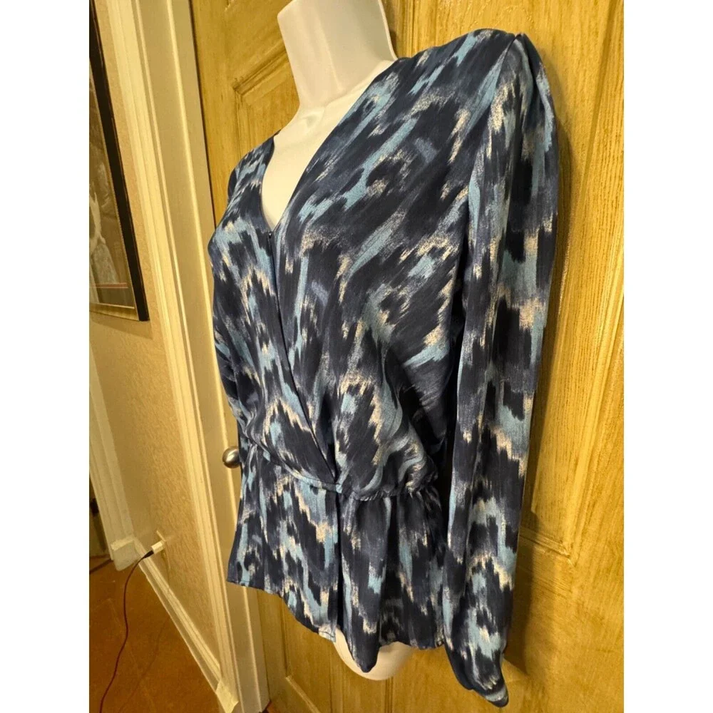 Michael Kors Women's Multicolor Geometric Long Sleeve Blue Shirt Top Size S